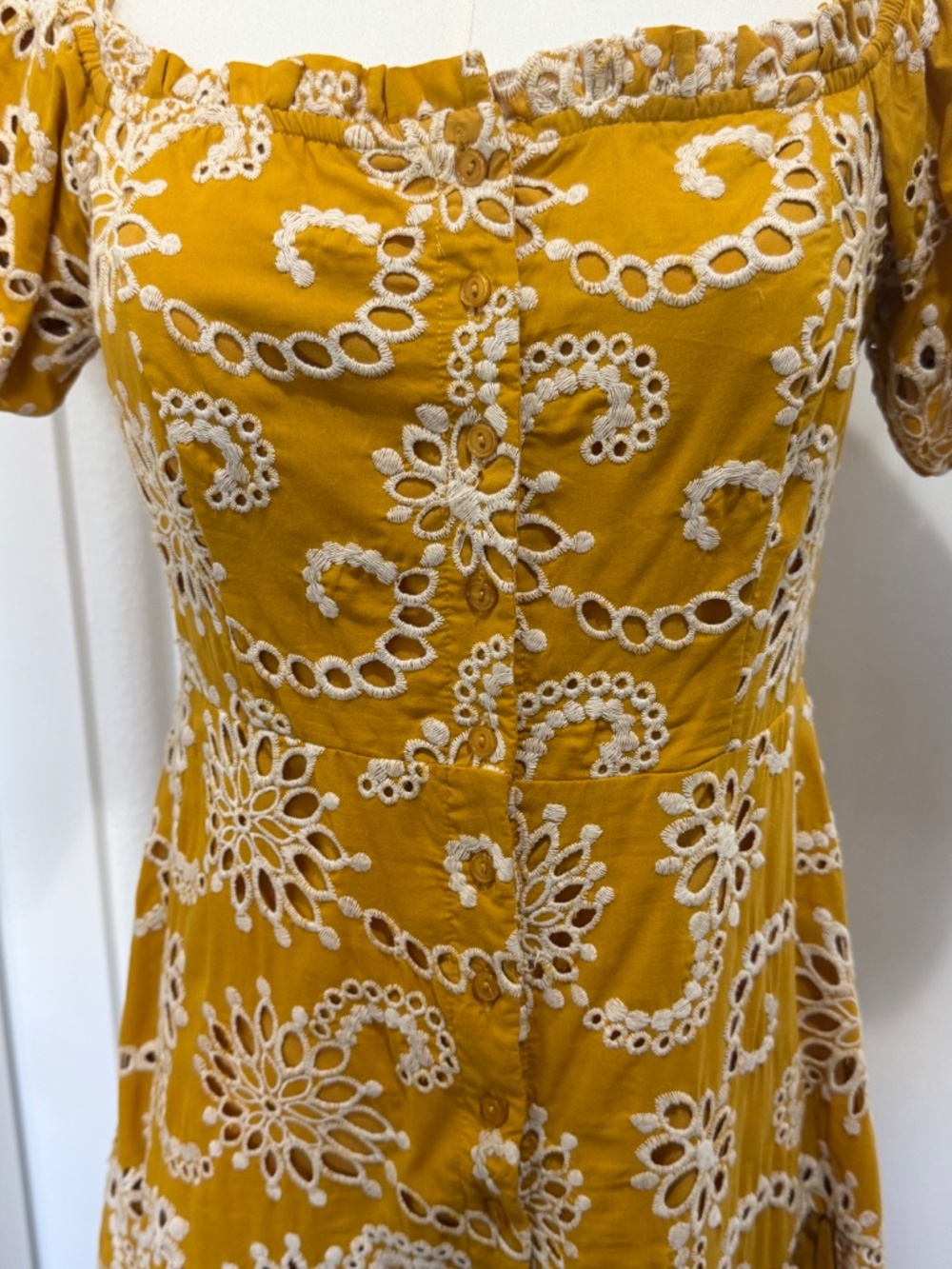ASTR the Label Mustard Yellow Eyelet Tiered Midi Dress - Picture 3 of 5